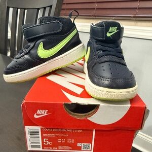 Nike Kids' Court Borough Mid 2 Sneaker Toddler Size 5 DARK OBSIDIAN/ LIME/ WHITE
